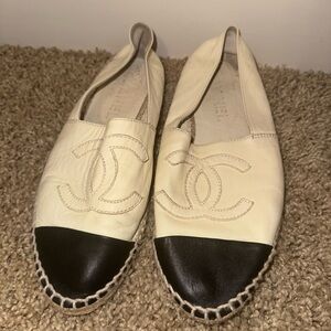 CHANEL Cream and Black Espadrilles